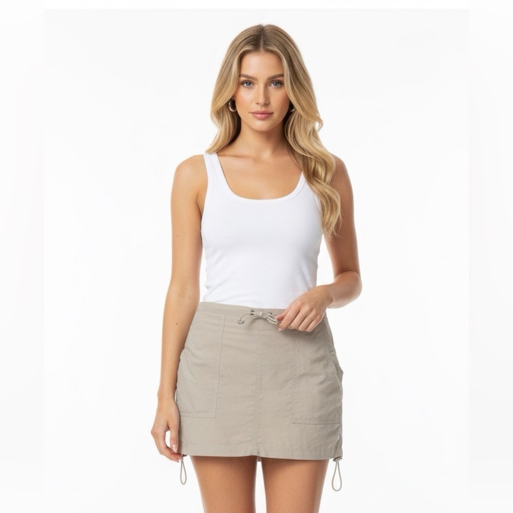 Cotton Candy Beige/Tan Drawstring Mini Skirt